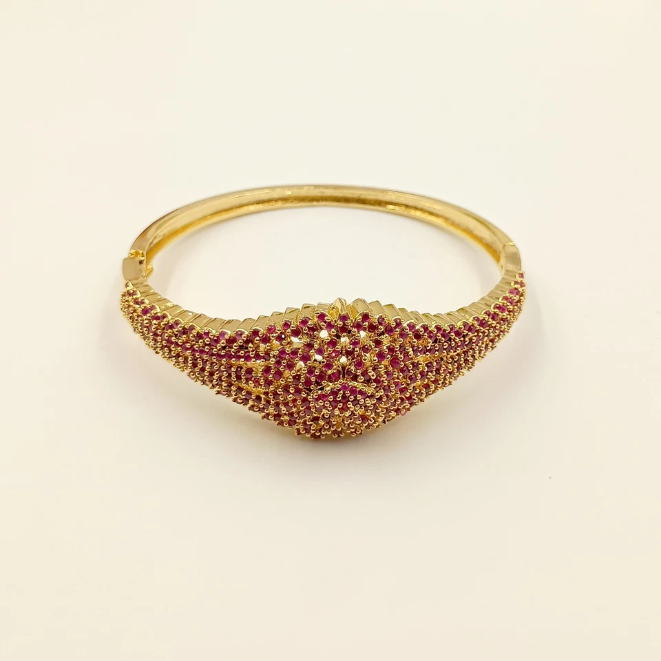 Elegant Gold Plated Ruby Bangle Bracelet – Indian Wedding Jewelry, Traditional B - Image 4 of 4