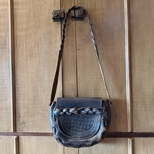 VTG Tooled Leather Saddle Bag Dark Brown Boho Western Shoulder Purse Handmade