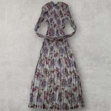 Vestido Largo Floral de Gasa Plisado Arrugado Transparente Cuello Simulado Cintura Calada Y2K
