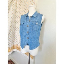 Vintage Lucia Lablier Denim Vest Western Tie Back Button Front Made in USA M