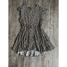American Eagle Floral Daisy Mini Dress Black White Yellow Large High Low Tiered
