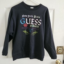 Vintage Y2K Guess sweatshirt WMNS S Black Graphic Sweatshirt Rare EUC USA Made
