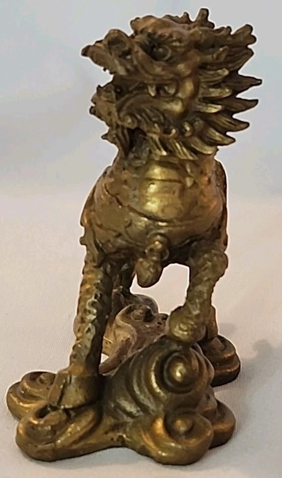 Старинная фигурка лошади из цельной латуни Majestic Qulin/Longma/Dragon высотой 2,5 дюйма EC - Изображение 4 из 4