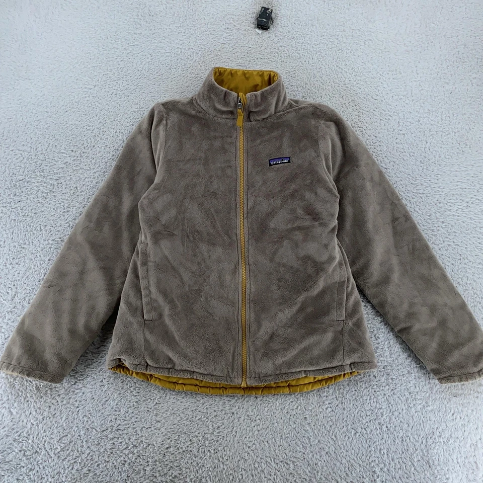 Patagonia Reversible Snow Flower Jacket Girls Large Fleece Quilted Coat Yellow - Image 3 of 4