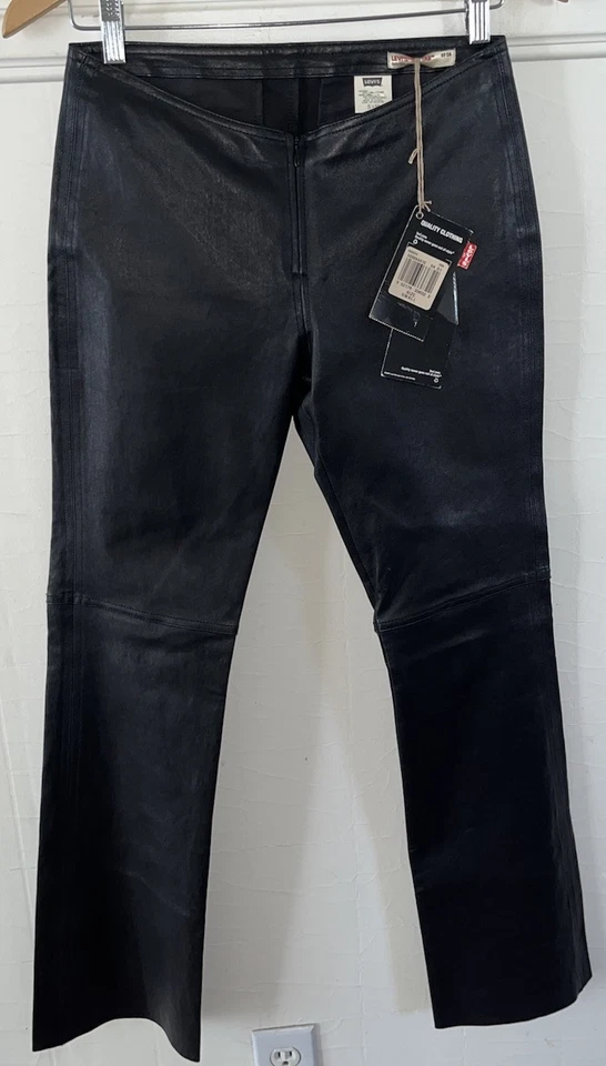 RARE NWT Vtg Levi’s Y2K Flare Low Rise Black Jeans Pants LAMB Leather RED TAB-S - Image 4 of 4