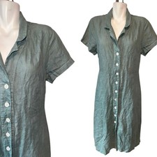 Quince Organic Linen Shirt Dress Seafoam Green Short Sleeve Womens Size XL