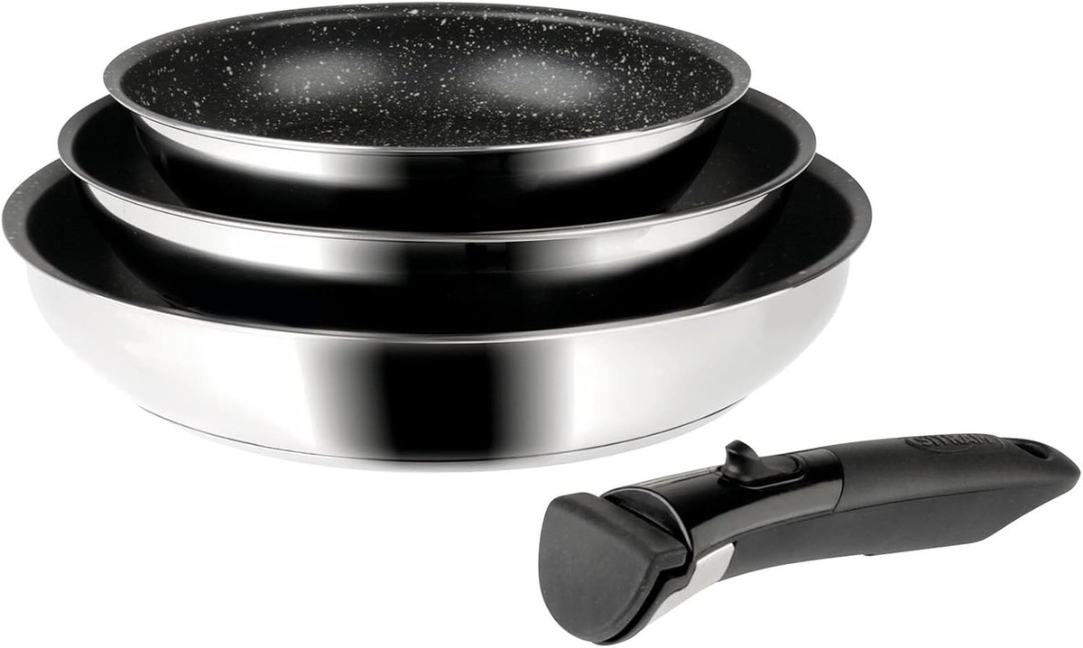 Set 3 Padelle ARPEGE Acciaio Inossidabile - Antiaderente, Per Inductione, 20-24-28cm