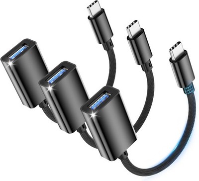 USBA to USBC Male OTG Cable Braided 5Gbps Transfer 2.0A Power Charge Adapter-3Pk