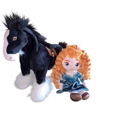 Disney Store Brave 14" Merida Plush Doll  Angus 17" Black Clydesdale Horse