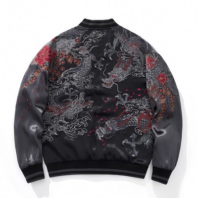 Mens Sukajan Jacket Vintage Style Japanese Dragon Embroidery