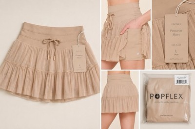 NWT -POPFLEX Pirouette Skort Cafe Au Lait Size L Large High Rise Tennis Skirt