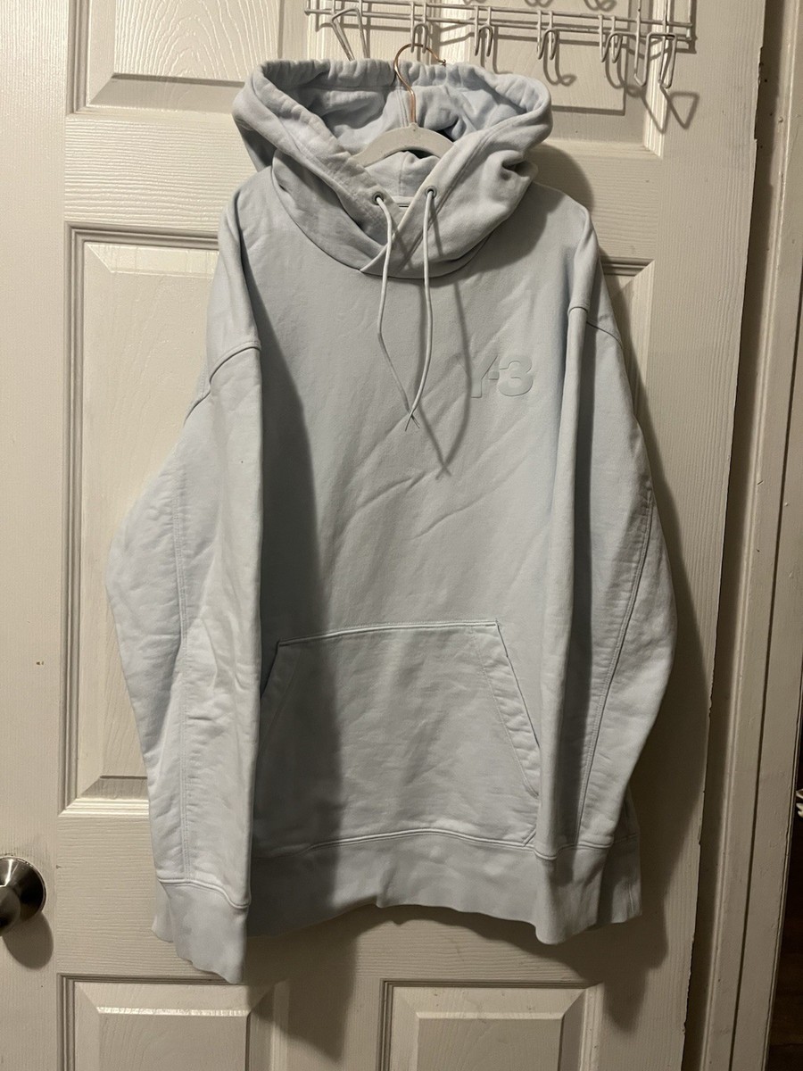 Yohji Yamamoto Y-3 Light Blue/White Classic Chest Logo Hoodie Size Small Men
