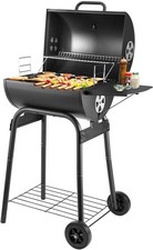 Charcoal BBQ Grill Smoker with Side Shelves, Portable Barrel Barbecue Grill Outd