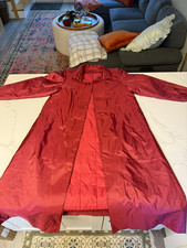 VTG 80s Unika Forecaster Red Long Trench Raincoat 11/12 USA Made Quilted Liner