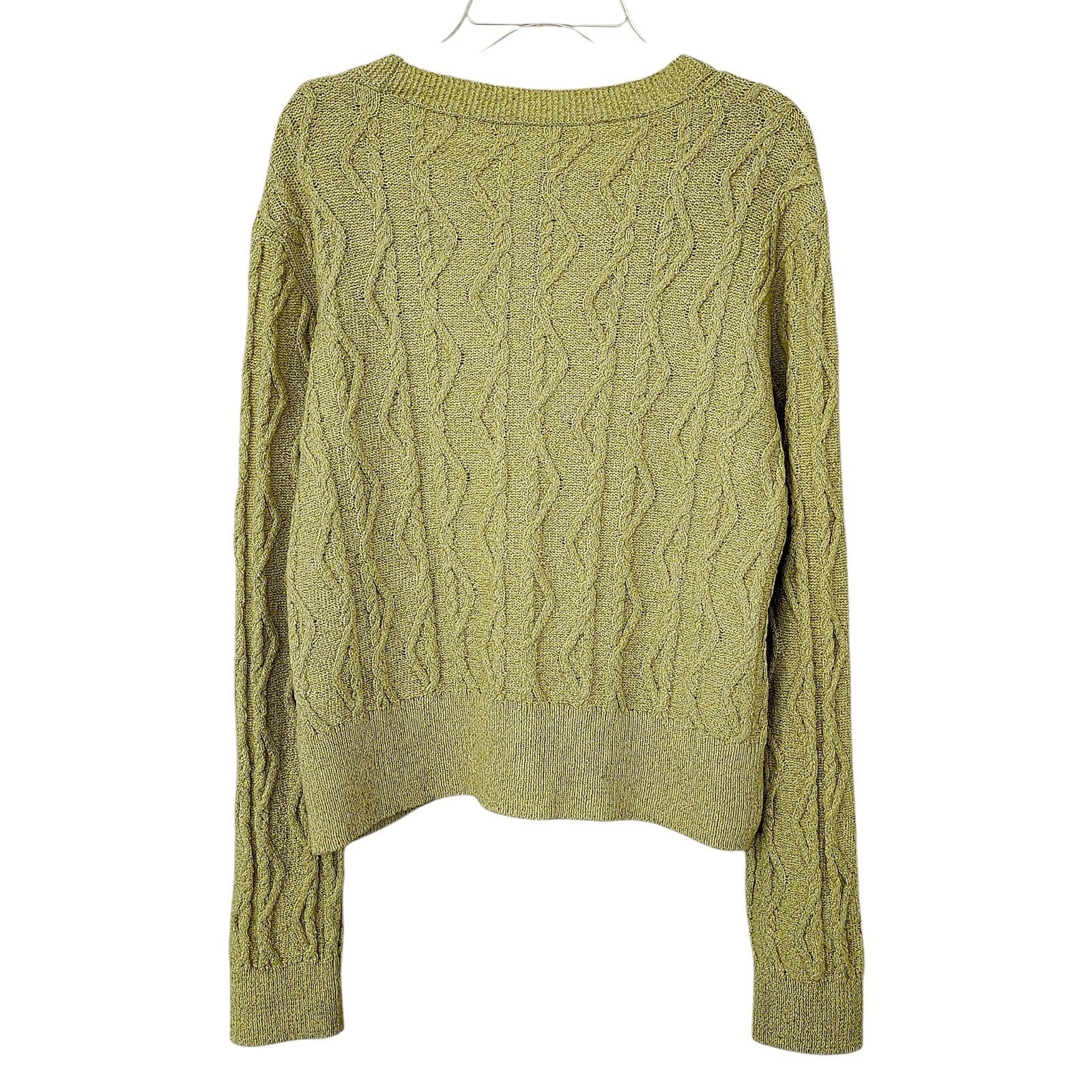 Mango Metallic Lurex Knitted Cardigan Lime Green Jewel Buttons New With Tags L thumbnail 6