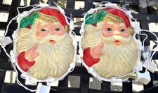 2 Santa Claus Faces Plastic Vintage Light Up 8 X6 Works Christmas Decoration