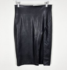 Forever 21 Contemporary Black Faux Leather Pencil Skirt High Waist Slit Medium