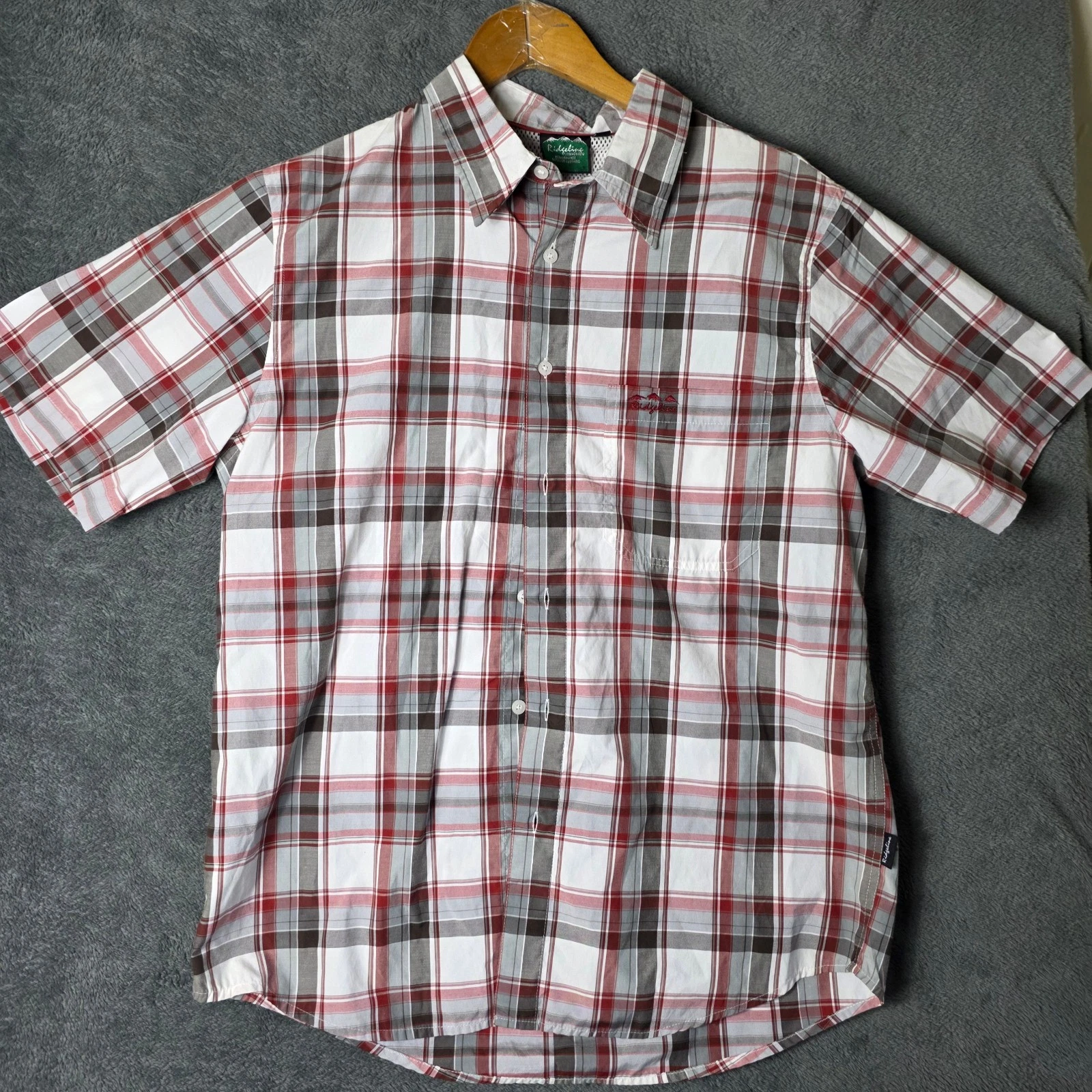 RidgeLine Mens Button Up Shirt Size Large Checkered Short Sleeve Mesh Hiking