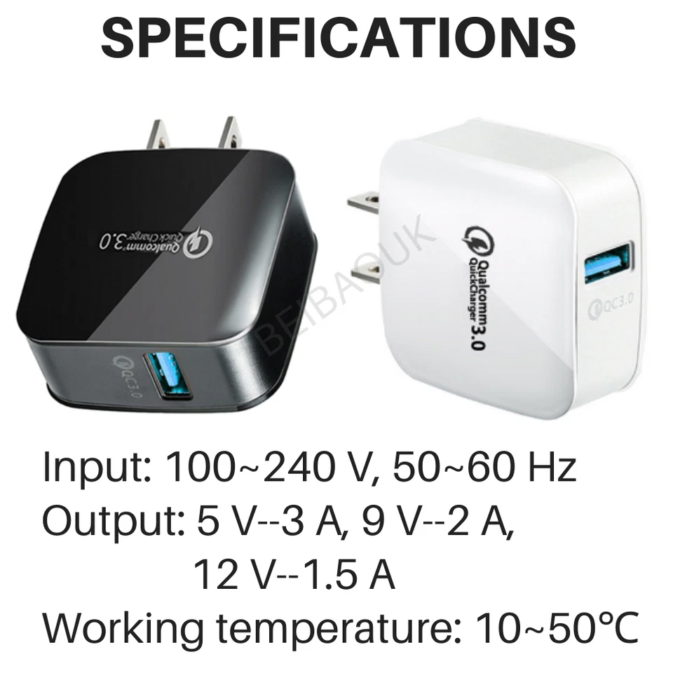 18W QC 3.0 Quick Charge Wall Charger USB Fast Adapter For iPhone iPad Samsung LG - Image 2 of 4