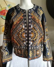 Chelsea & Theodore Womens Black Embroidered Open Front Lined Jacket Sz S