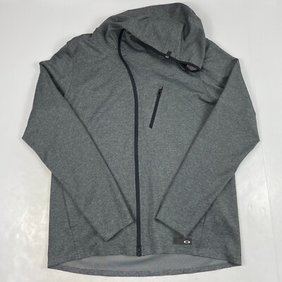 Oakley Jacket Mens Large Gray Asymmetrical Technical Softshell Face Mask Running