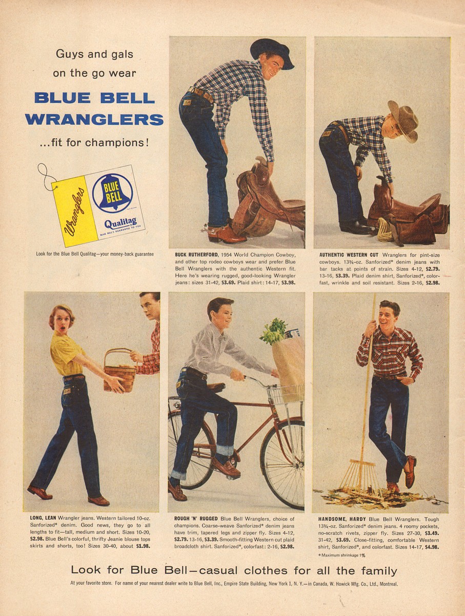 1955 vintage AD BLUE BELL WRANGLER S Jeans for Family Dungarees