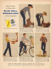 1955 vintage AD BLUE BELL WRANGLER S Jeans for Family Dungarees bluejeans 041015