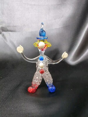 Mini Colored Glass Standing Clown Ornament Hand Blown Figurine Circus Carnival