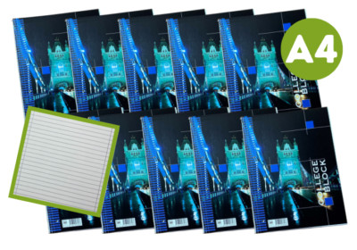 10x Collegeblock Spiralblock Schreibblock 80 Blatt DIN A4 gelocht, liniert