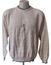 Linksport Knit Sweater Men’s XL Golf Vintage Made in USA Embroidered 90's Ivory.