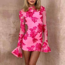 Women's Elegant Embroidered Flower Slim Mini Dress Tight Club Party Dress New