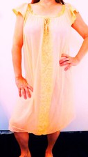 ERICA-LOREN VTG PINK DOUBLE LAYER GENEROUS LACY ACCENT CHIFFON NIGHTGOWN L XL EC