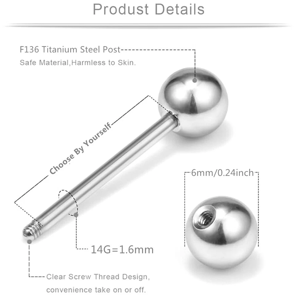 4pc 14g F136 Titanium Multi Crystal Opal Tongue Bar Barbell Nipple Piercing Set - Image 3 of 4