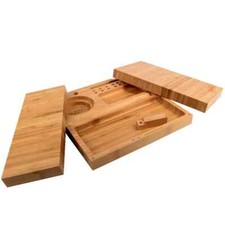 RAW Triple Flip Bamboo Rolling Tray with Built-in Ashtray