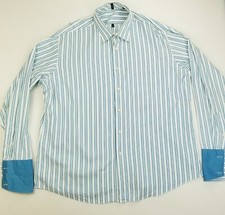 Ben Sherman SOHO Size 18.5 36/37 Mens Blue White Stripe French Cuff Cotton Shirt