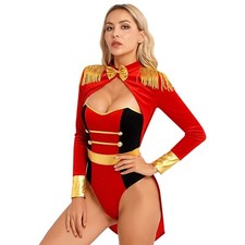 Womens Halloween Back Zipper Circus Ringmaster One-Piece Jumpsuit Costumes Bow