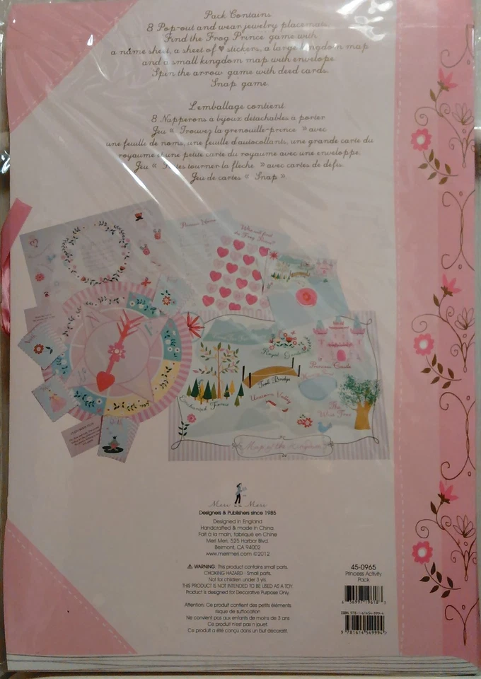Meri Meri Princess Placemats & Party Games Pink Girly Set of 8 - Image 2 of 2