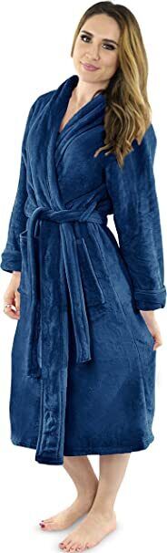 NY Threads Womens Fleece Hooded Bath Robe - Plush Long Robe, Black