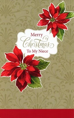 Elegant CHRISTMAS Card FOR NIECE, Red Poinsettias by Gallant Greetings +Envelope