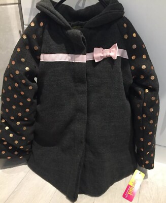 PENELOPE MACK GIRLS POCKET COAT PINK BOW TRIM POLKA