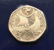 2017 ISLE OF MAN VIKING SHIP TWENTY 20 PENCE BU BUNC BRILLIANT UNCIRCULATED