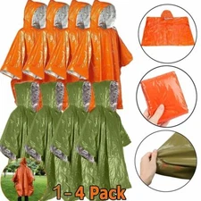 1/2/4pcs Emergency Survival Rain Poncho Reusable Mylar Thermal Blanket Poncho