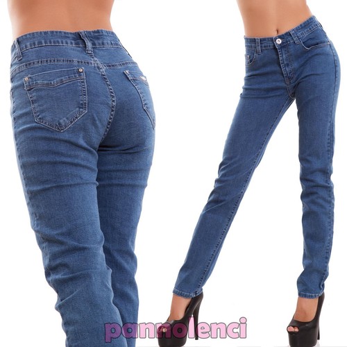 Jeans donna pantaloni mom boyfriend slim vita alta casual curvy nuovi  AE-6190 | eBay