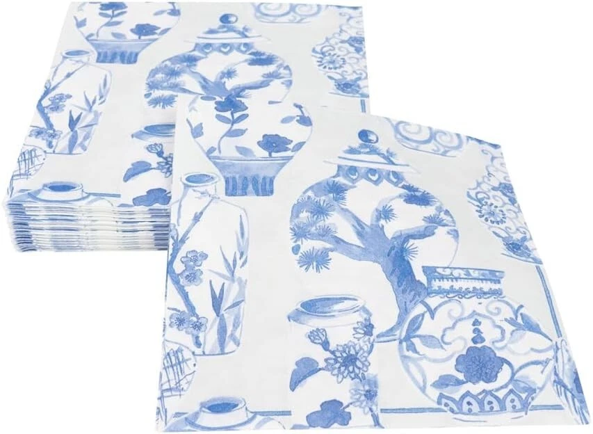 Бумажные льняные обеденные салфетки Caspari, глазурованный фарфор Celadon — 2 упаковки — 18340LG - Изображение 4 из 4