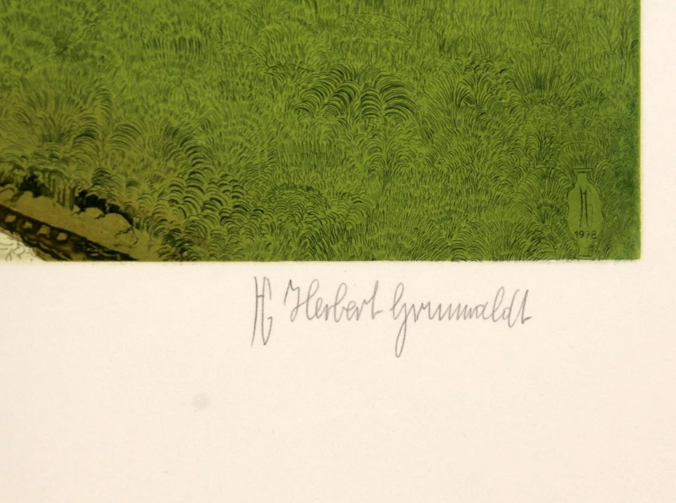 Herbert Grunwaldt 1928-2014: "Das Ahrensburger Schloß" Farbradierung Signiert - Bild 3 von 3