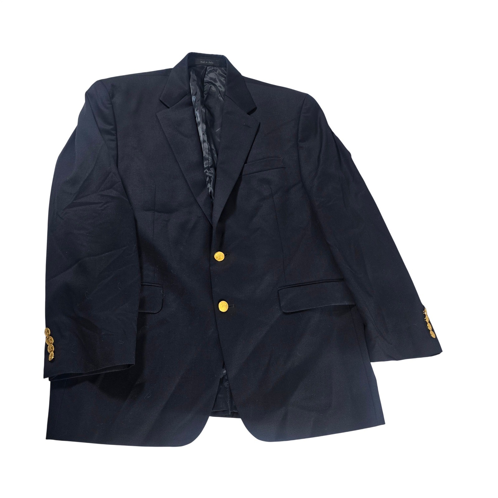 Lauren Ralph Lauren Mens Navy Blue 100% Wool 2-Button Gold Crest Blazer 42R