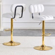 Gold PU Leather Bar Stools Set of 2 Counter Height Barstools（White）