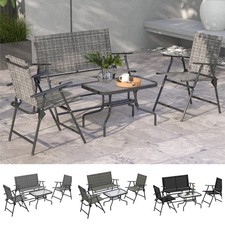 4 PCs Patio Furniture Set, Garden Set w/ Table, Foldable Chairs, a Loveseat