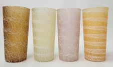 4 Vtg MCM Spaghetti String Shat-R-Pruf Tumblers Glasses Orange Purple Brown 6.25