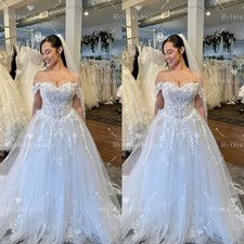 Off Shoulder Wedding Dresses Lace up White Ivory Lace Tulle Elegant Bridal Gown